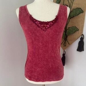 Y2K Distressed Embroidered Red Tank